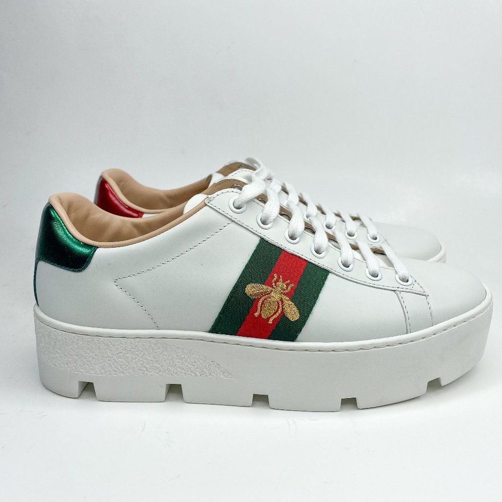 Gucci Ace embroidered bee platform sneakers 36.5